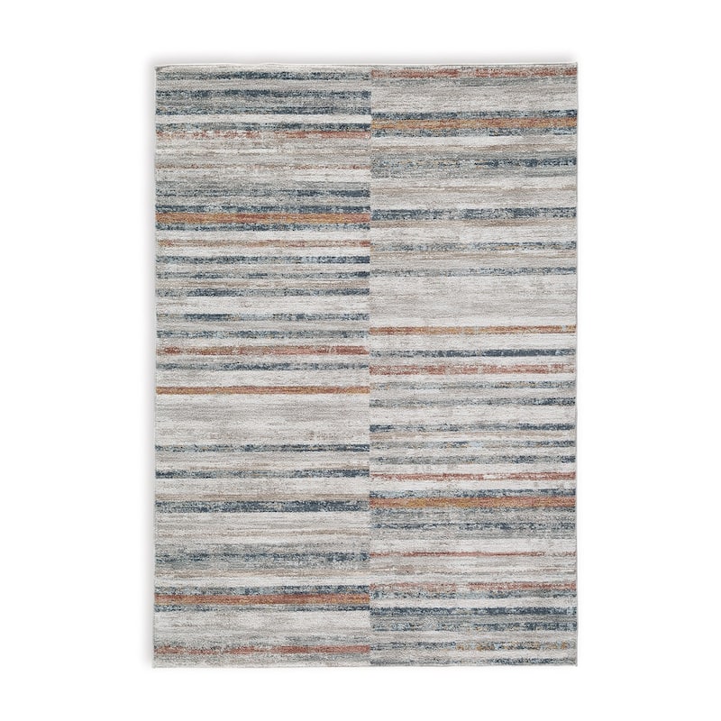 Kimya 5 x 7 Area Rug, Stripe Design, Polyester, Cotton Backing, Gray Blue - 5 x 7