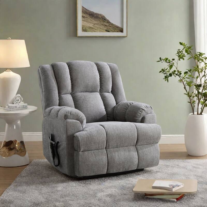 Power Lift Recliner Chair with Dual Motor, Massage and Lumbar Heat, Chenille Upholstery, Infinite Position Adjustment - Light Gray