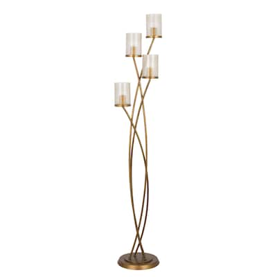 70" 4-Light Metal Floor Lamp, Painted Antique Gold