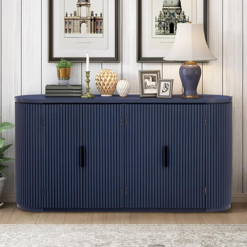 63" Vertical Striped Door Storage Cabinet with Adjustable Shelves