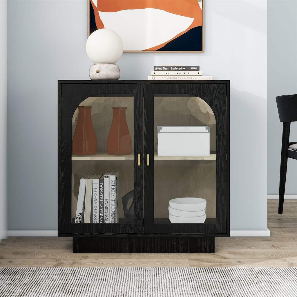 Storage Cabinet with 2 Glass Door for Living Room