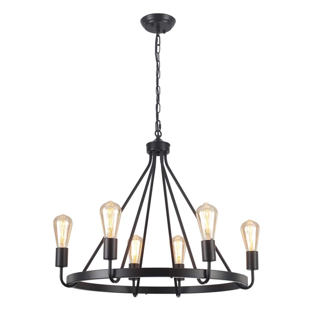 6-Light Candlestick Circle Wagon Wheel Foyer Chandelier Linear Island Chandelier Lighting for Dining Room