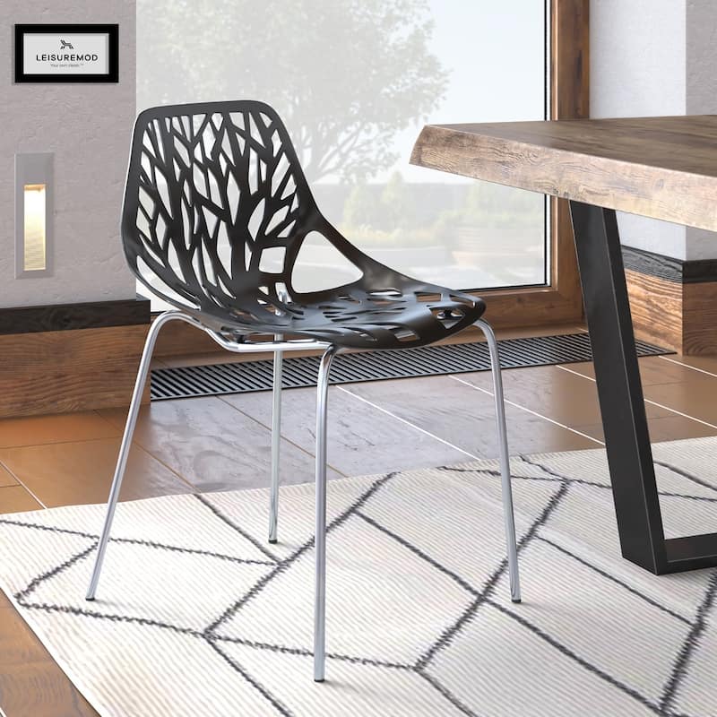 Asbury Stackable Dining Chair with Chrome Legs Side Chair with Modern Cut-Out Design Backrest