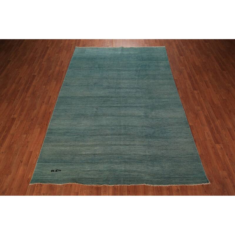 Aqua Blue Gabbeh Modern Area Rug Handmade Wool Carpet - 6'6" x 9'7"