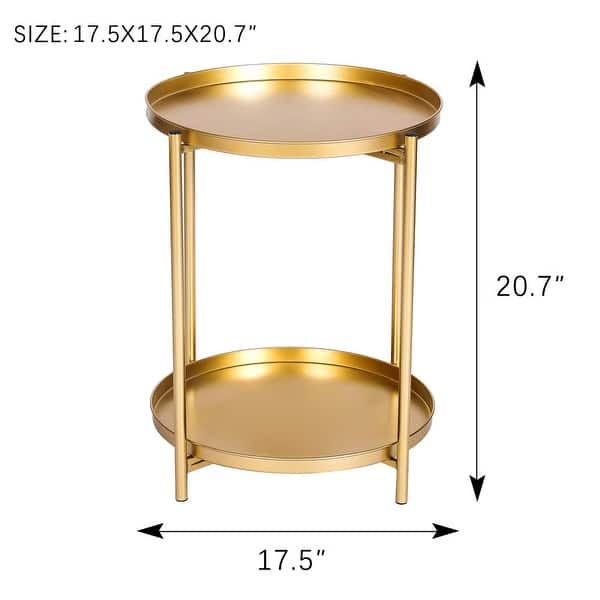dimension image slide 1 of 3, Adeco Side Table 2-Tier Metal Round End Table with Removable Tray - 17.5""(D)x 17.5""(W)x 20.7""(H)
