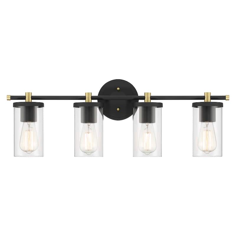Modern Farmhouse 4-Light Glass Bathroom Vanity Lights Rustic Metal Wall Sconces - 30 inches