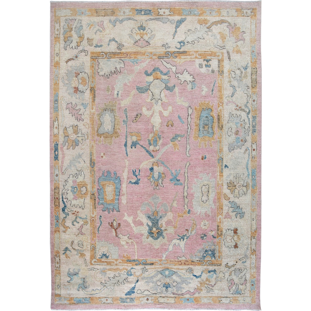 Decorative Pink Oushak Turkish Oriental Vegetable Dye Area Rug Handmade - 7'9" x 9'10"
