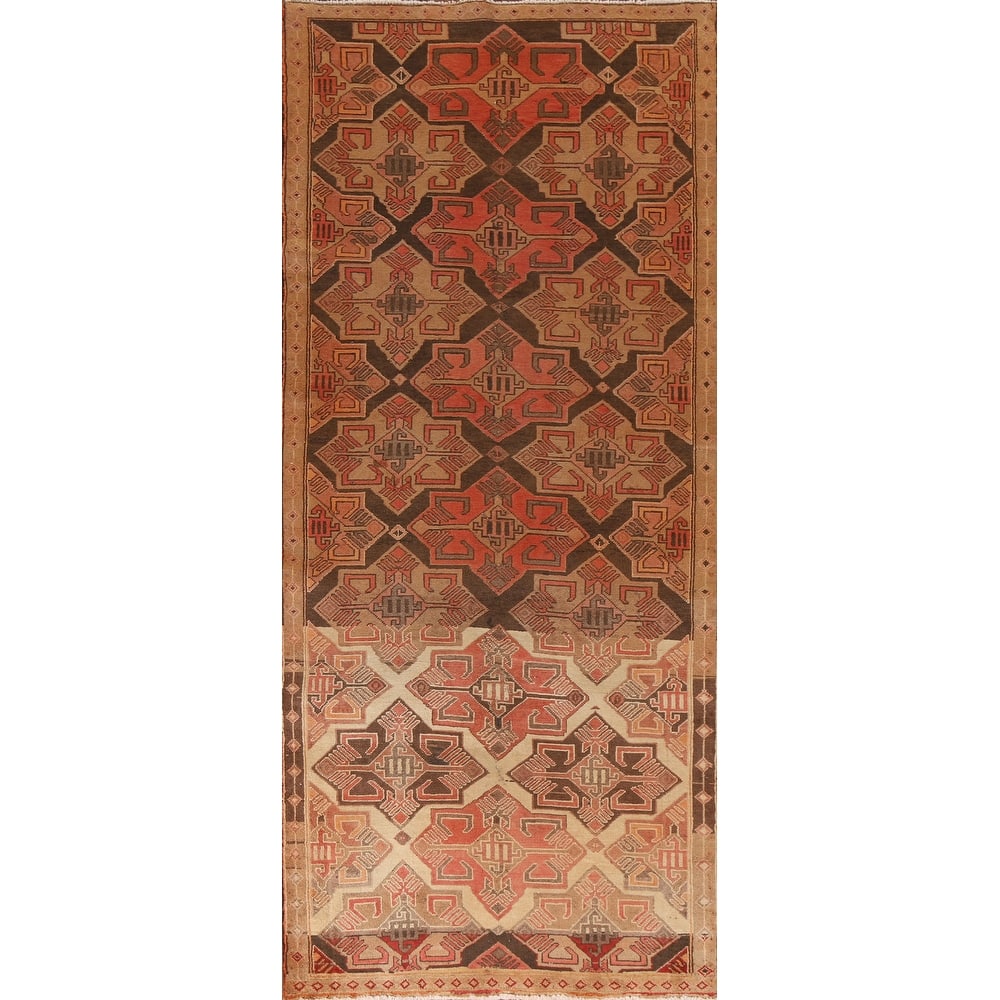 Brown Tribal Ardebil Persian Vintage Runner Rug Handmade Wool Carpet - 3'7"x 9'6"