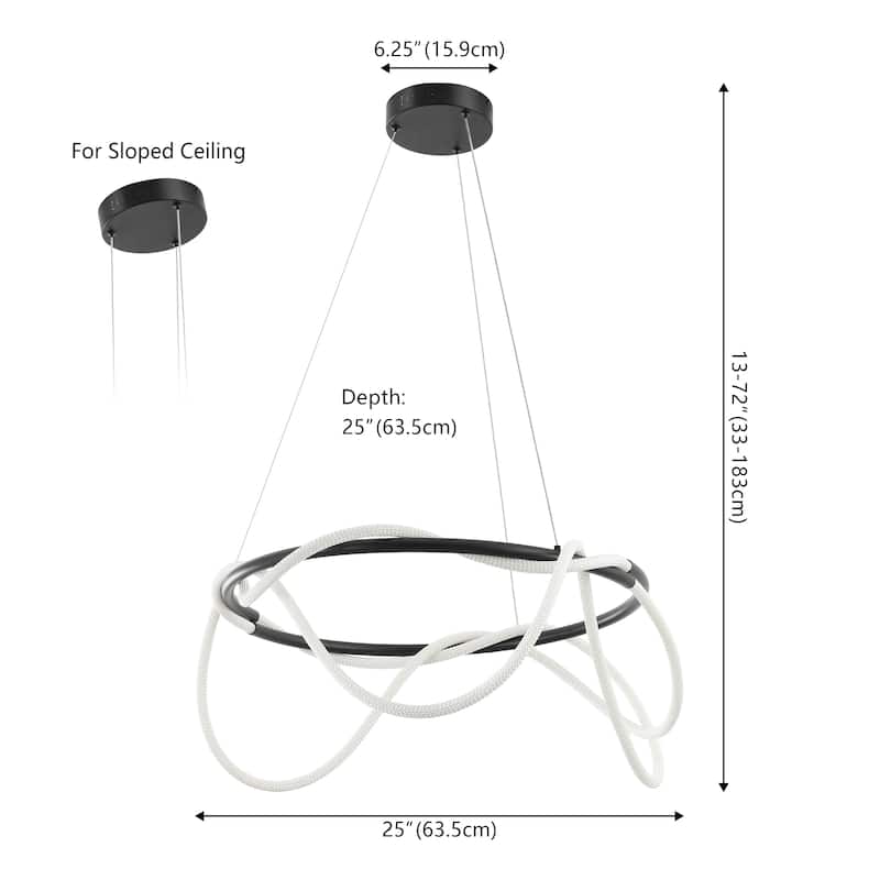 Nuvola 25" Contemporary Minimalist 360 Adjustable Silicone Neon Rope Dimmable Integrated LED Chandelier, by JONATHAN Y