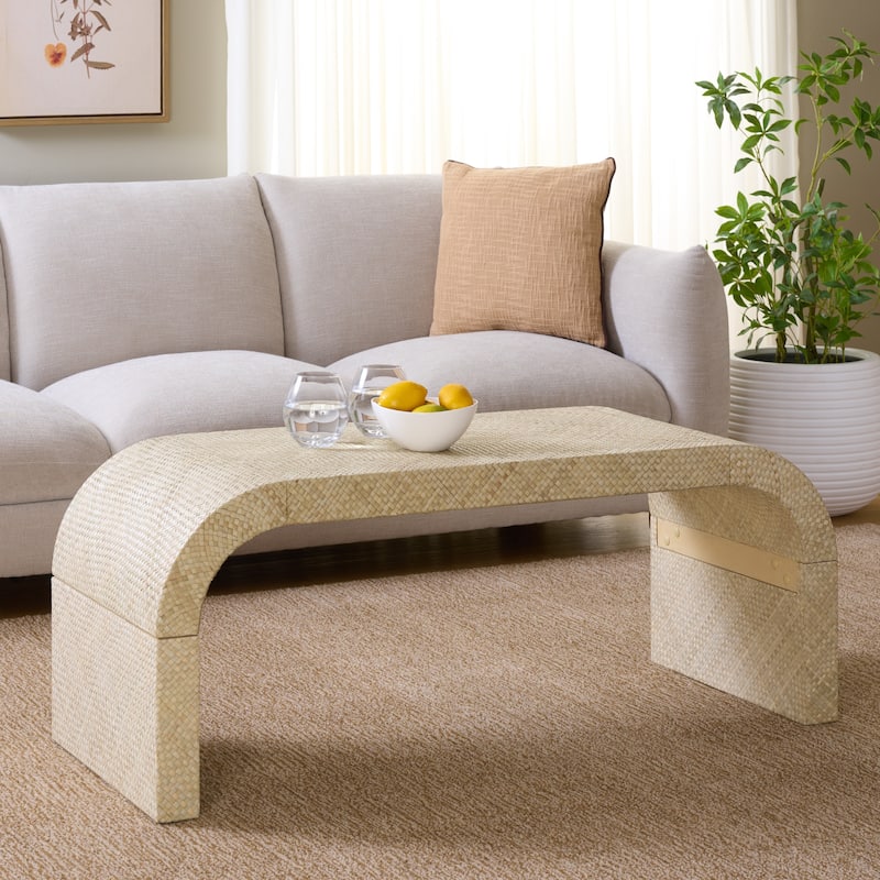 SAFAVIEH Home Pipat Curved Pandan Coffee Table, Fully Assembled - 18"W x 45"D x 18"H