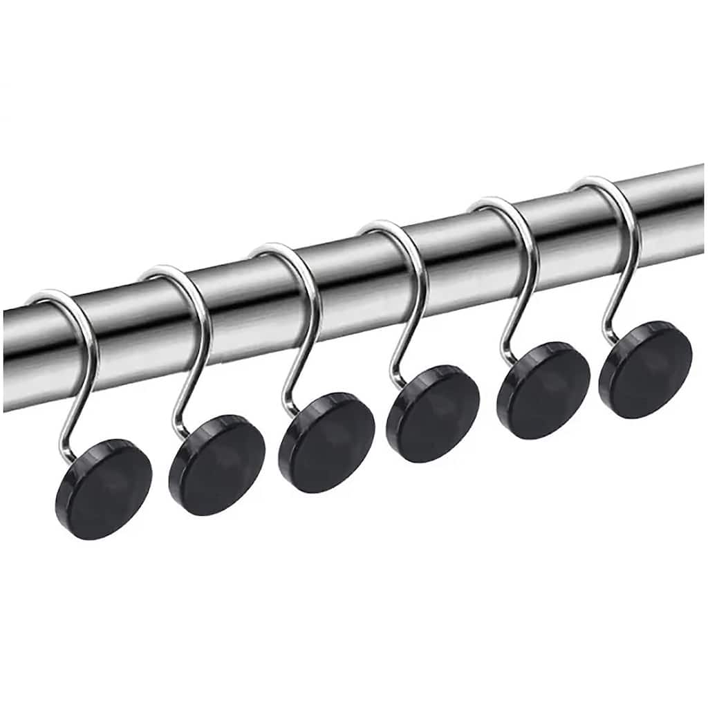 12 Piece Set - Chrome Black Heavy Duty Shower Curtain Hooks Rings Rustproof Metal - Matte Black
