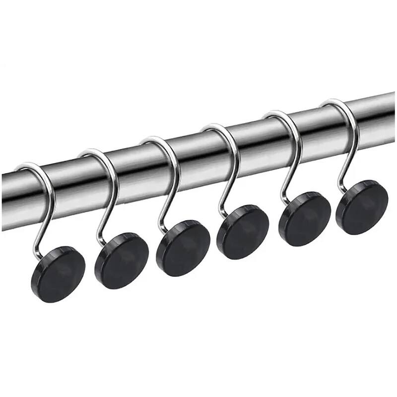 12 Piece Set - Chrome Black Heavy Duty Shower Curtain Hooks Rings Rustproof Metal - Matte Black - Matte Black
