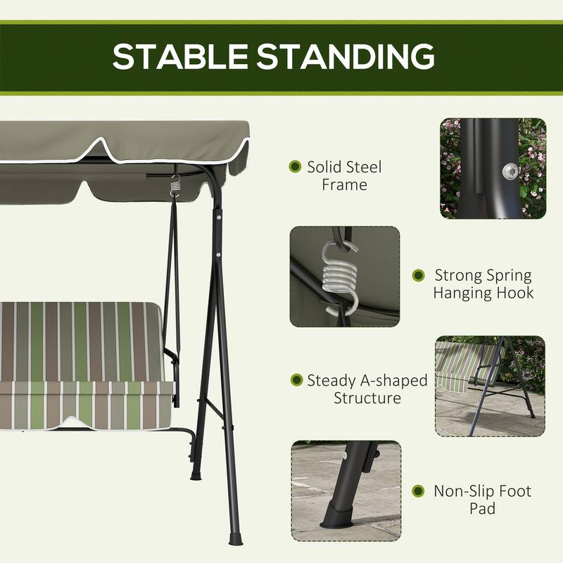 Outsunny 3-Seat Outdoor Patio Swing Chair with Removable Cushion and Adjustable Tilt Canopy for Patio, Garden, Poolside