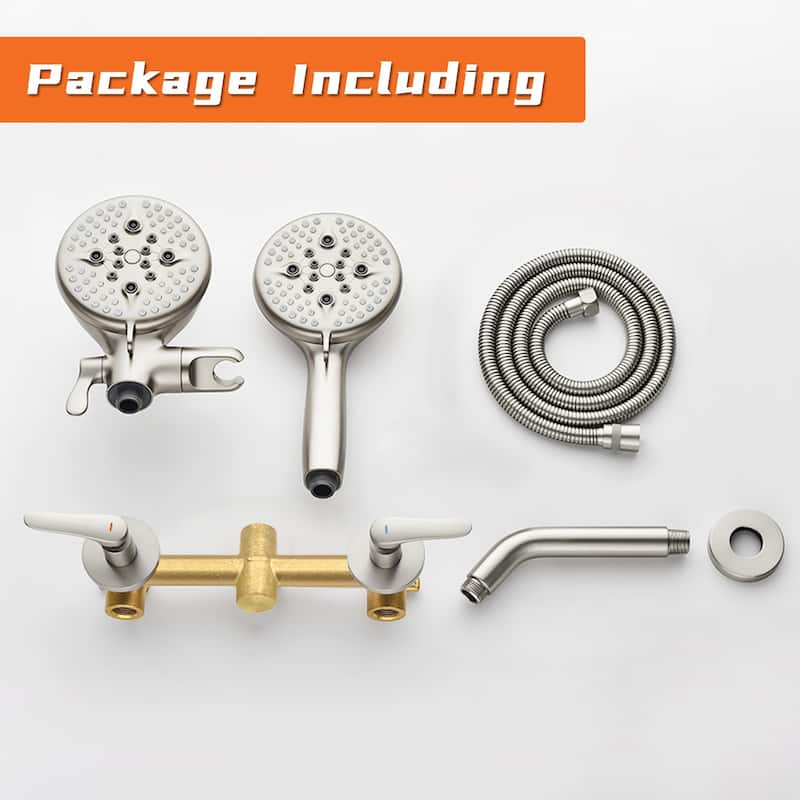 Wall Mount Shower Faucet with Handheld Shower Brass 5-Setting Spray Dual Head Shower System with Rough-in Valve