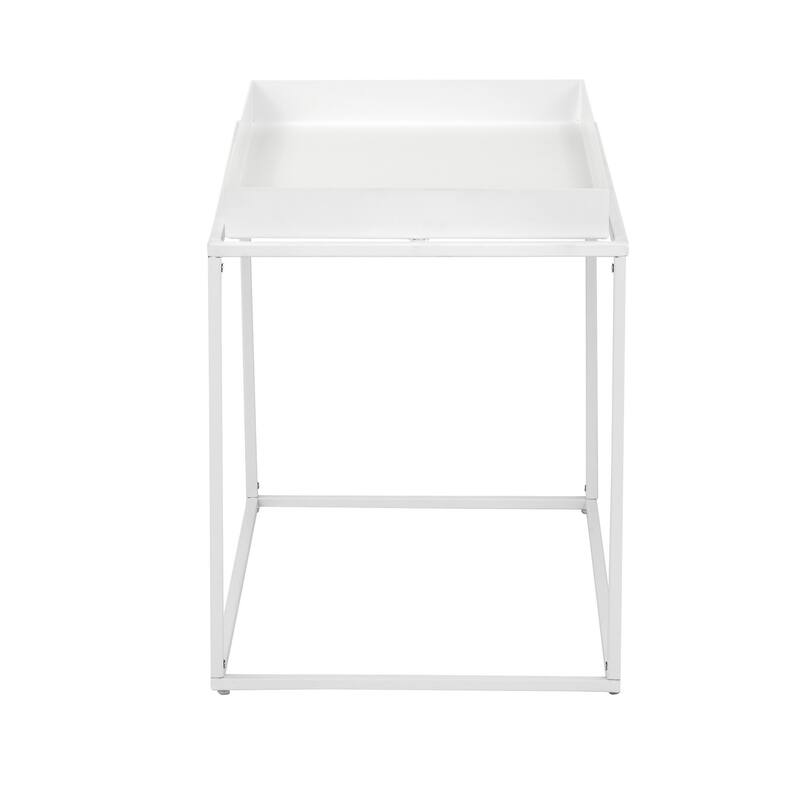 Bixy 24 Inch Side End Table, White Tray Top, Open Cubic Metal Frame
