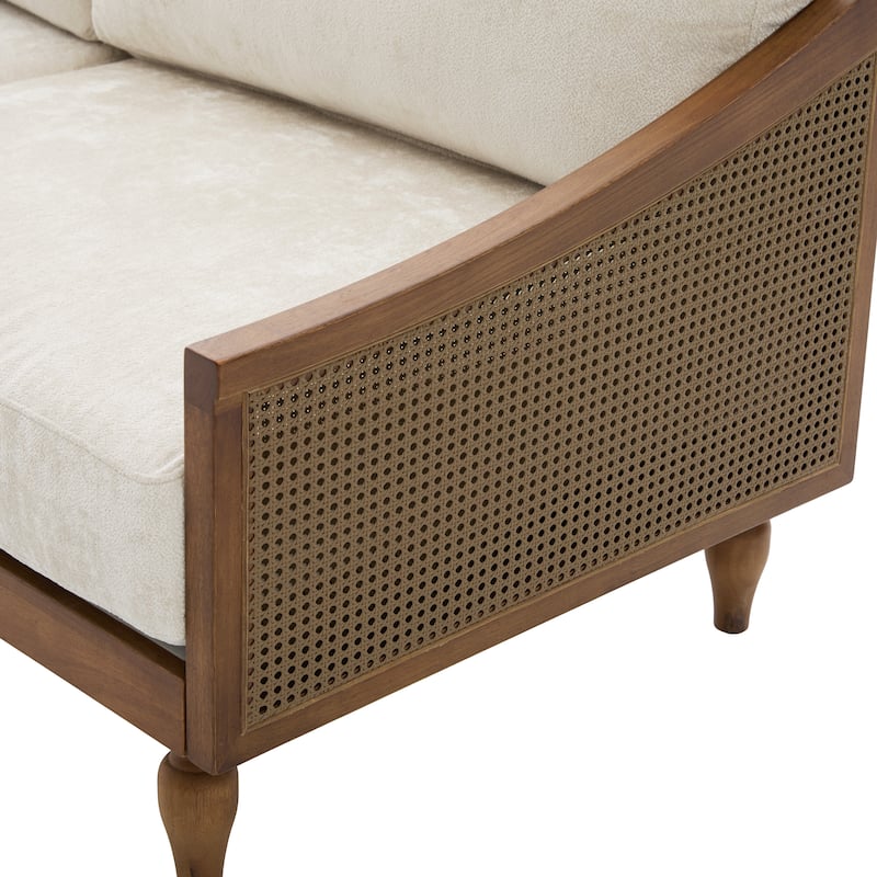Christopher Knight Home - Riverton Mid-Century Upholstered Loveseat Sofa with Rattan Armrests
