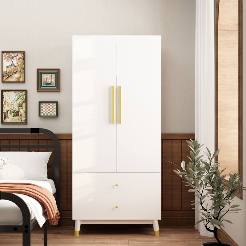Wardrobe Closet Armoire with 2 Doors Wooden Clothes Storage Cabinet