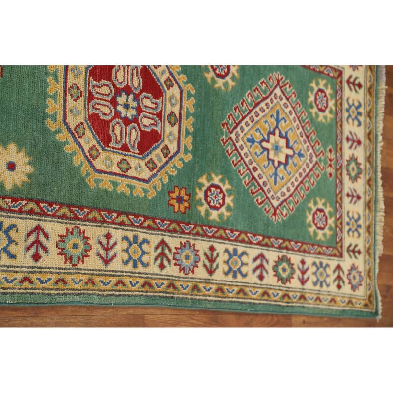 Green Kazak Runner Rug Hand-Knotted Wool Carpet - 2'8" x 16'3"