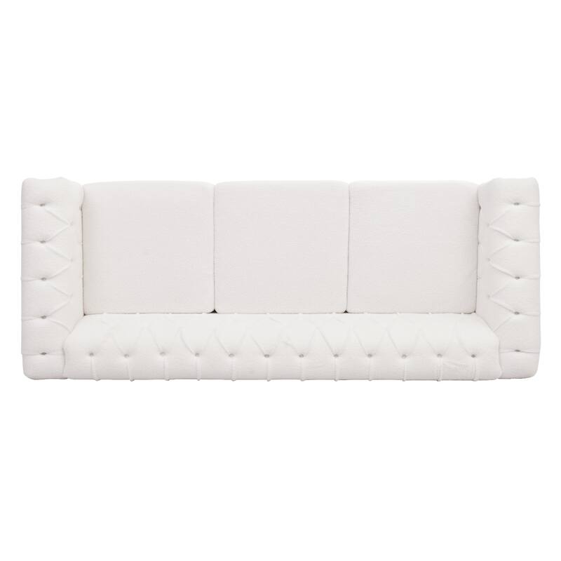 Modern 3 Seat Couch, 83.66" PU Leather Sofa with Square Arm and Removable Cushion for Living Room and Apartment