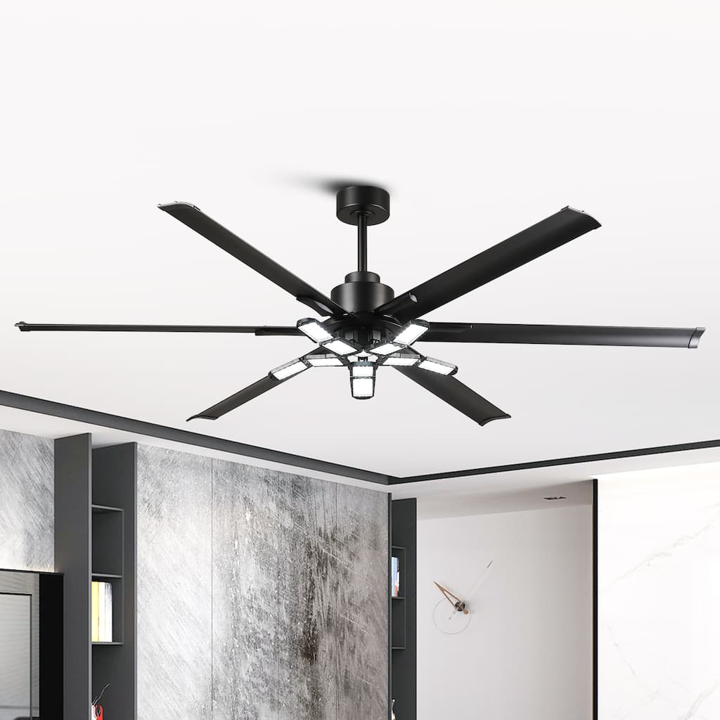 84" Industrial Matte Black Garage Large Ceiling Fan with Foldable LED Light and Remote