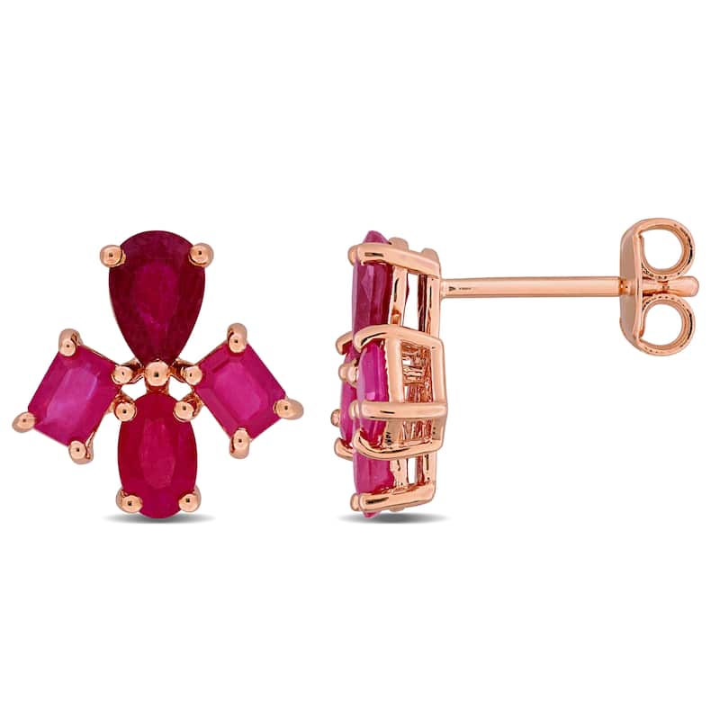 Miadora Multi-Gem Cluster Stud Earrings Sterling Silver - Pink