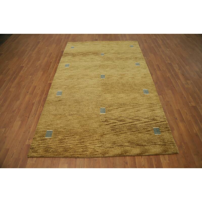 Hand Knotted Oriental 100% Wool Carpet Modern Geometric Green Gabbeh Area Rug - 8' 1'' X 5' 1''