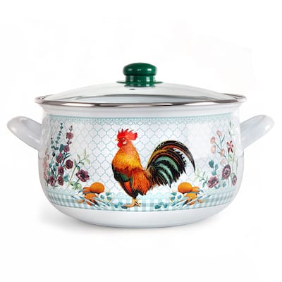 STP Goods Golden Rooster Belly Deep Enameled Casserole w/Glass Lid