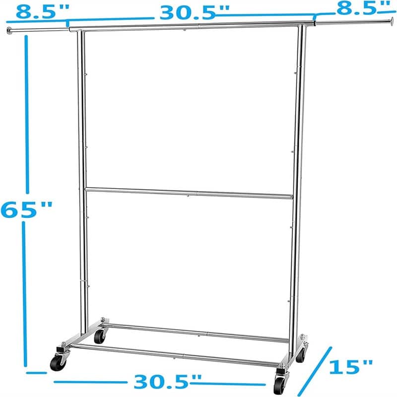 Double Rod Clothing Garment Rack - 15"D x 47.5"W x 65"H