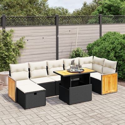 vidaXL Patio Sofa Set with Cushions Outdoor Conversation Furniture Poly Rattan