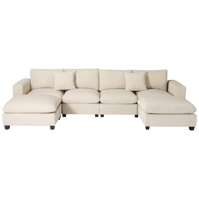 Hamilton 6-Piece Corduroy Upholstered Modular Sectional with USB Port - Cream