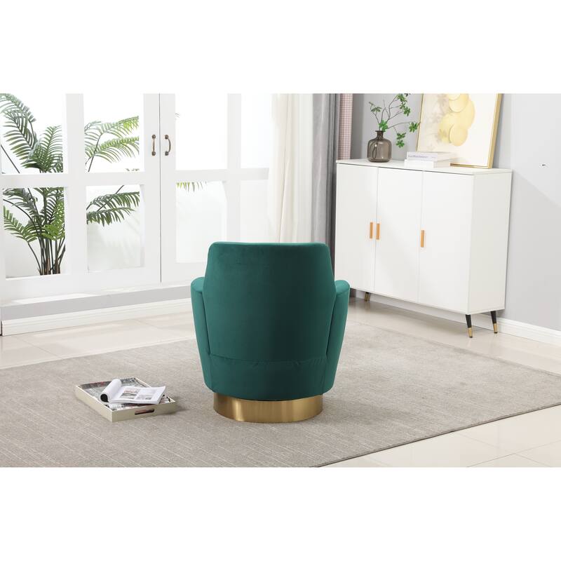 Emerald Velvet Modern 29.3" Upholstered Swivel Barrel Chair with Gold Stainless Steel Base