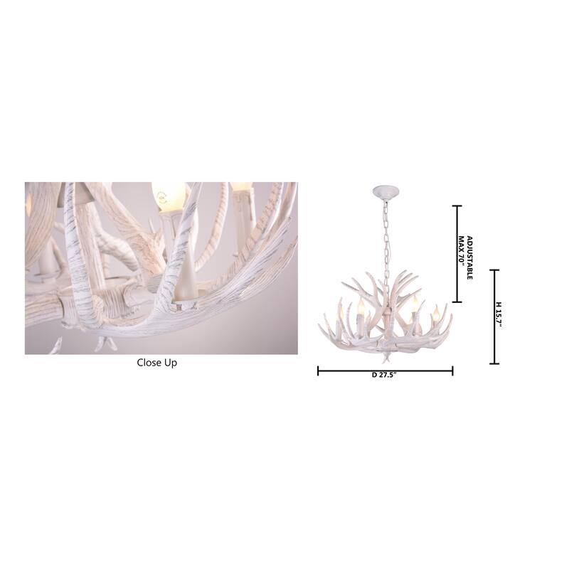 6-Light White Antler Chandelier