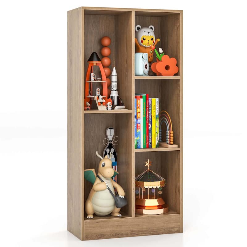 Costway 5-Cube Bookcase for Kids 41" Wooden Toy Storage Organizer for - See Details - Natural