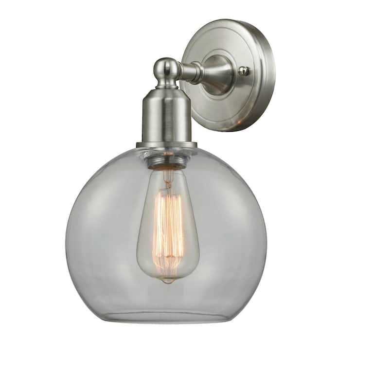 Innovations Lighting Sphere Single Light 13" Tall Bathroom Sconce - Brushed Satin Nickel / Clear