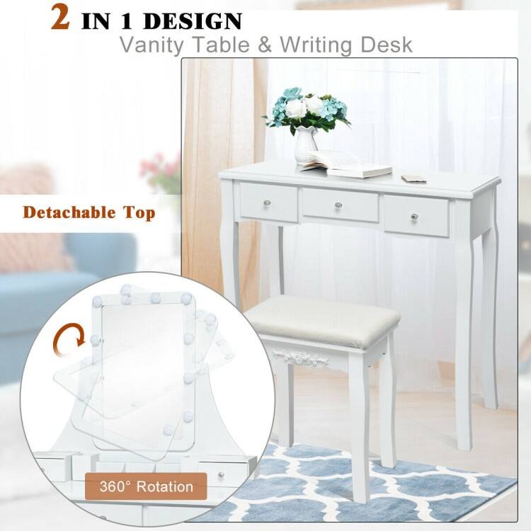 Dimmable Bulbs Touch Switch Vanity Dressing Table Set with Removable Box - 31.5" x 16" x 53.5" (L x W x H)