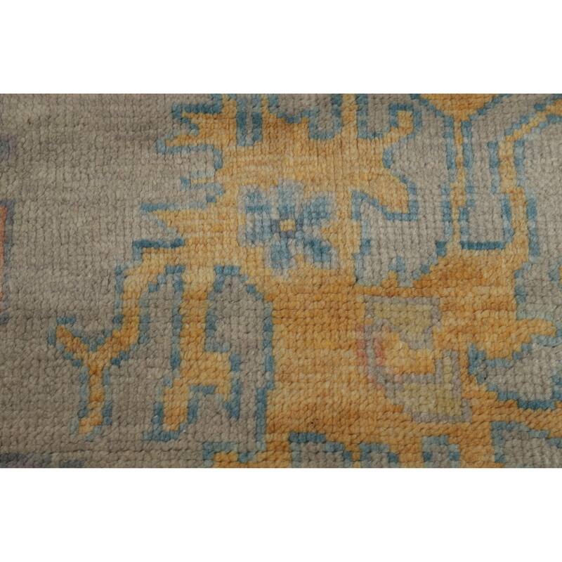 Floral Grey Oushak Indian Area Rug Hand-Knotted Wool Carpet - 7'11" x 9'10"
