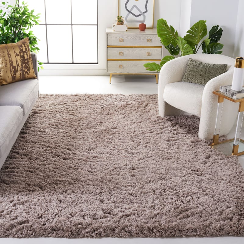 SAFAVIEH Polar Shag Alabama Glam Solid 3-inch Extra Thick - 8' x 8' Square - Mushroom - Square/Runner
