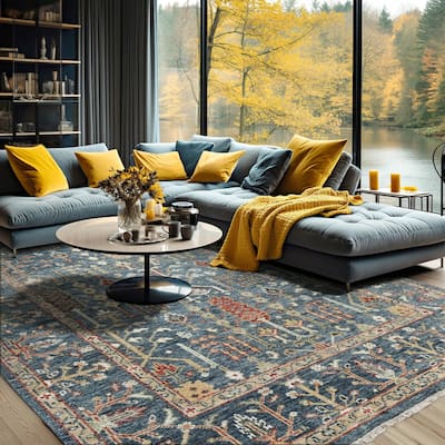LoomBloom Slate Hand Knotted Traditional Oushak 100% Wool Area Rug