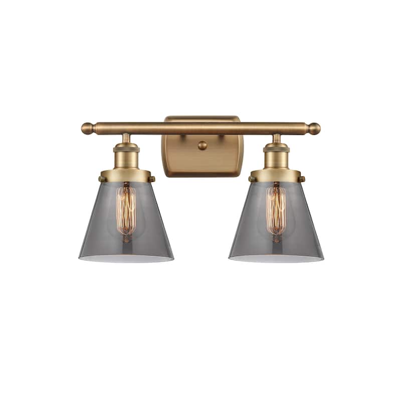 Innovations Lighting Ballston Urban Cone - 2 Light 16" Bath Vanity Light - Brushed Brass/Light Smoke