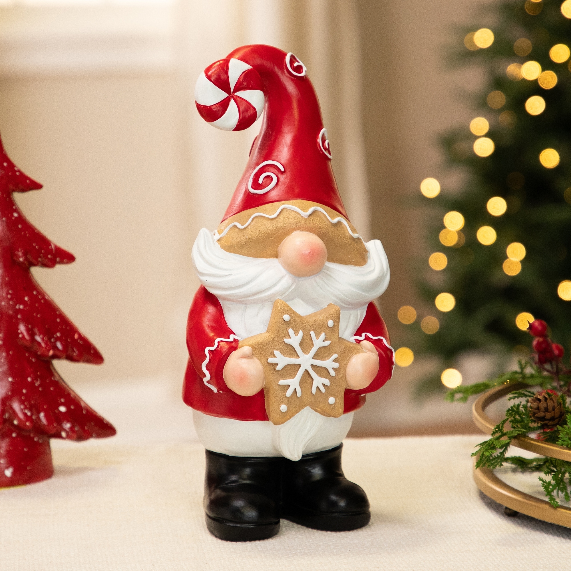 Gnome Holding Gingerbread Snowflake Cookie Christmas Decoration - 11.5