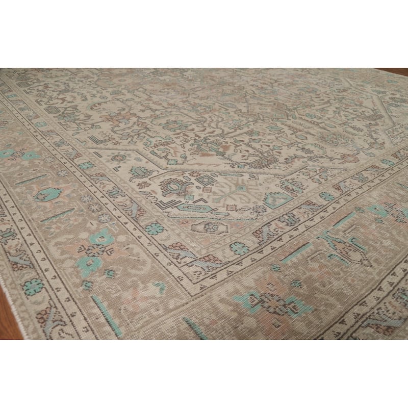 Geometric Beige Tabriz Persian Area Rug Handmade Wool Carpet - 8'0"x 11'0"