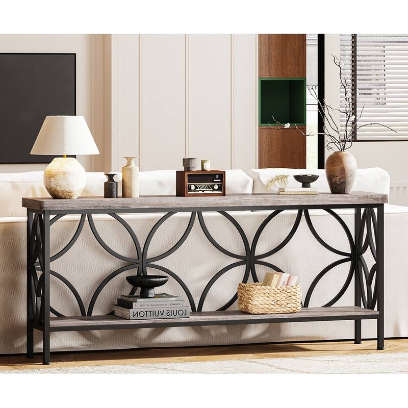 Extra Long Sofa Table with Metal Frame & Rustic Wood Finish - 70.86" L x 11.81" W x 31.88" H
