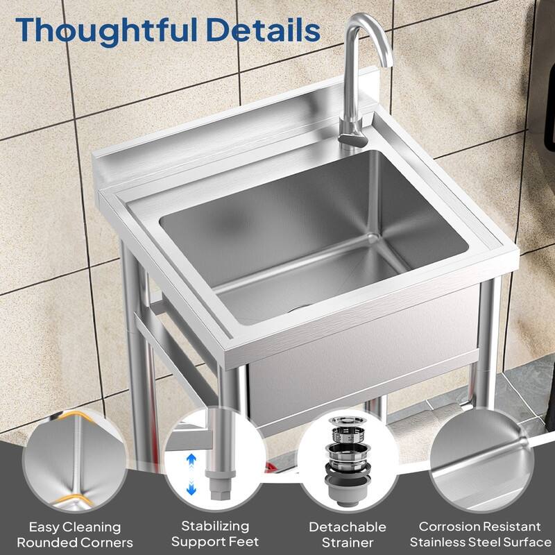 21.6 In.Freestanding Stainless Steel Single Basin Utility Sink With Storage Shelves