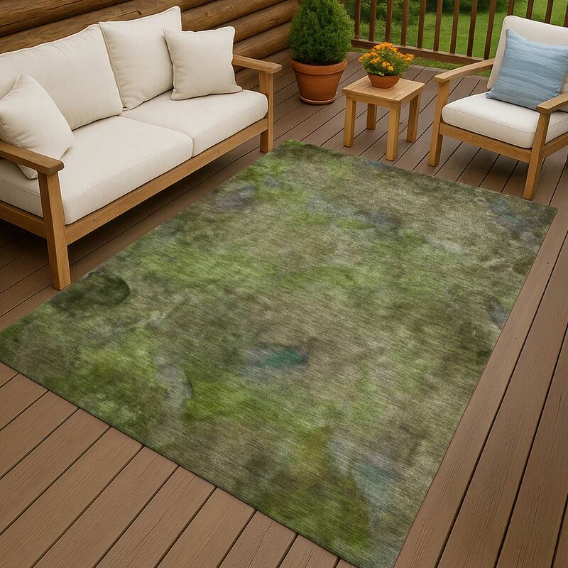 Machine Washable Indoor/ Outdoor Abstract Contemporary Chantille Rug