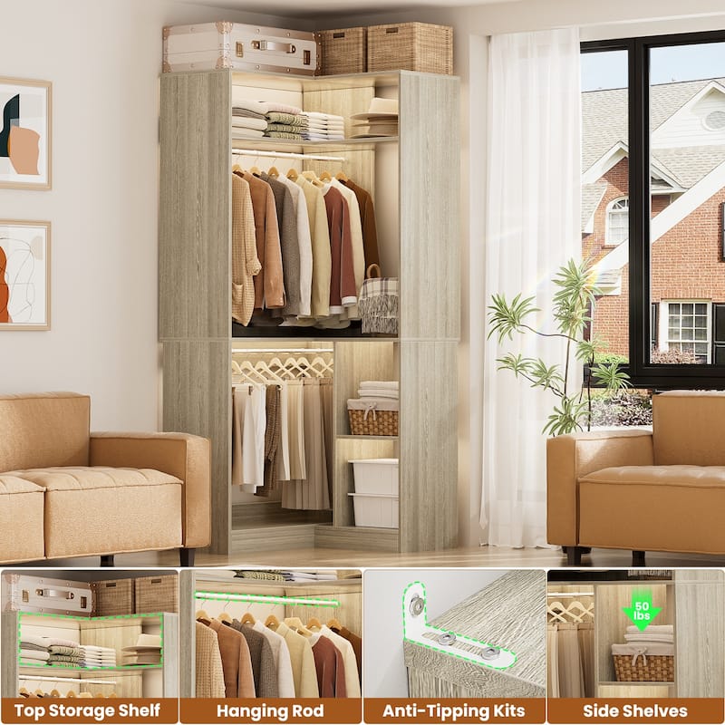 Cimly Freestanding Corner Closet system, Space-saving Closet Organizer for Walk-in Closet