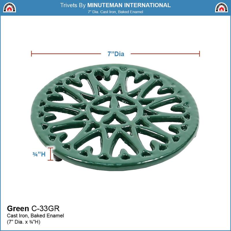 Minuteman International Enameled Sunburst Round Trivet for Stoves, 7 Inch Diameter, Green
