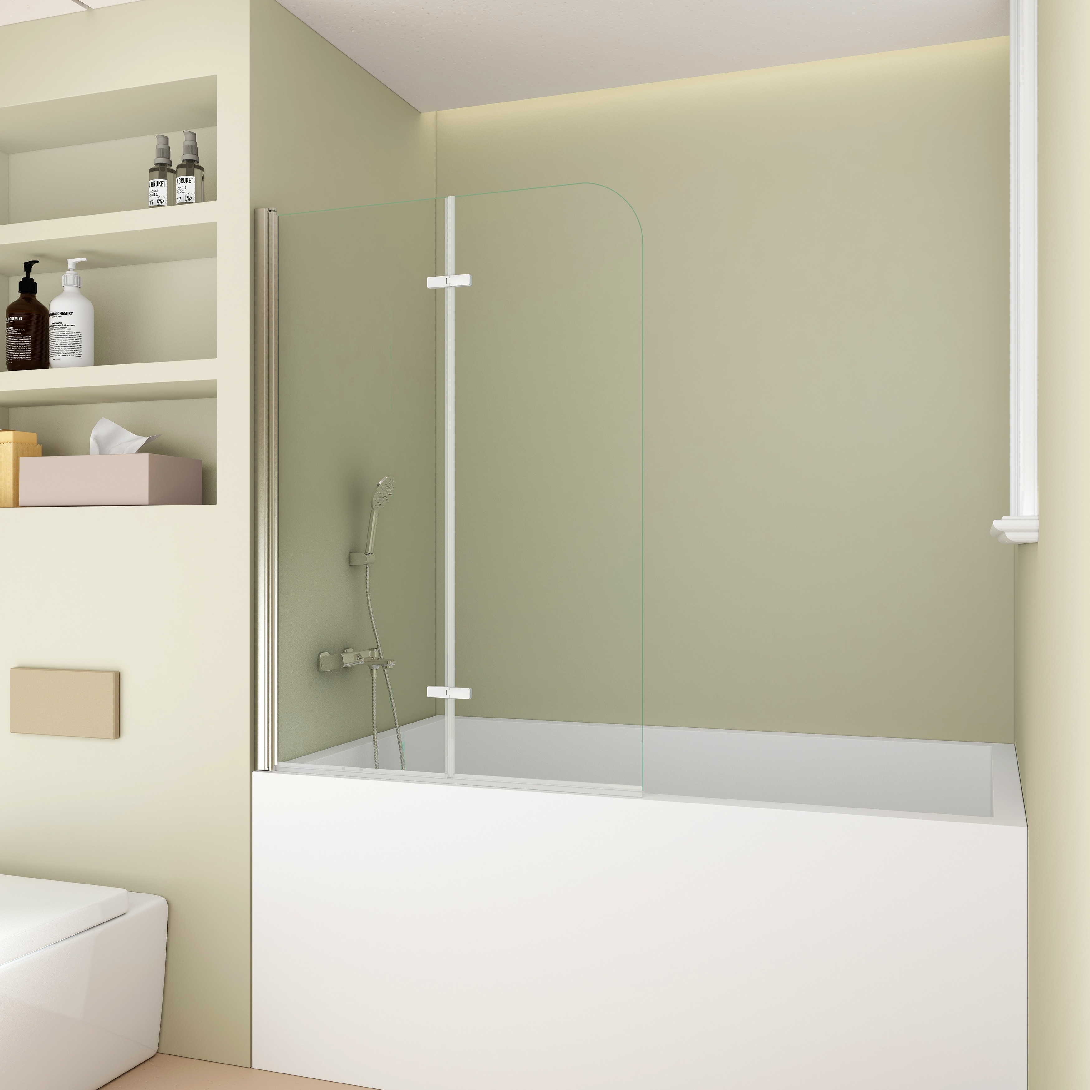 Hinged Swing Pivot Tub Door in Matte Black with Clear Tempered Glass
