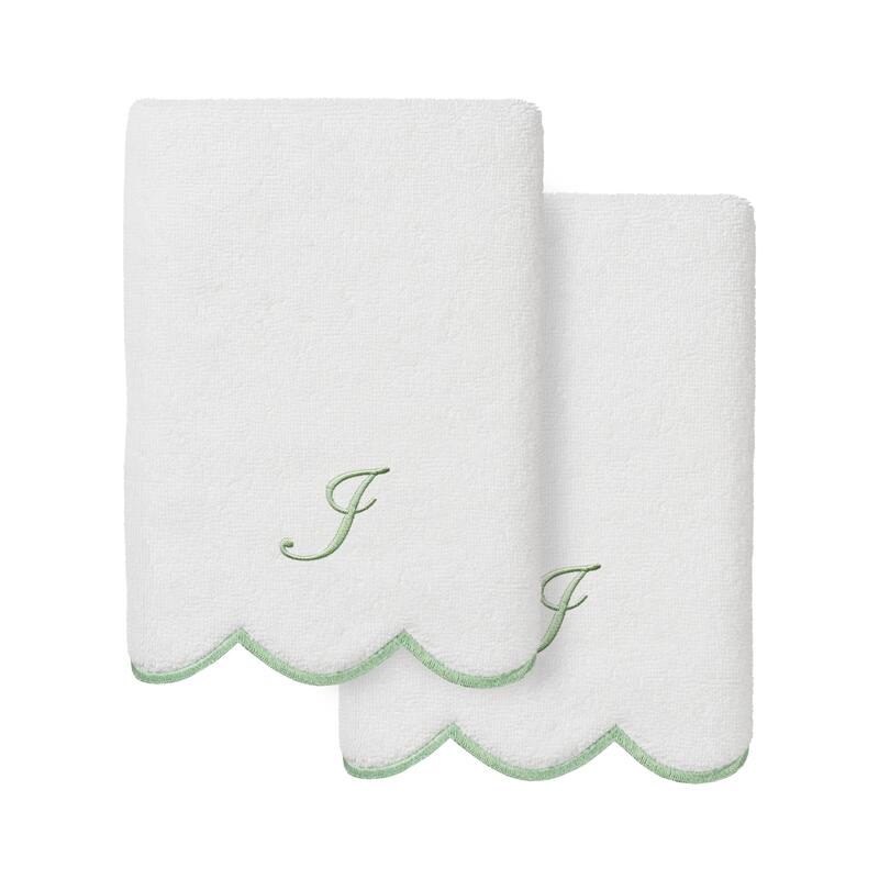 Authentic Hotel and Spa 100% Turkish Cotton Green ADORNIA Scallop Personalized 2 Piece Hand Towel Set - 2 Hand Towels - I