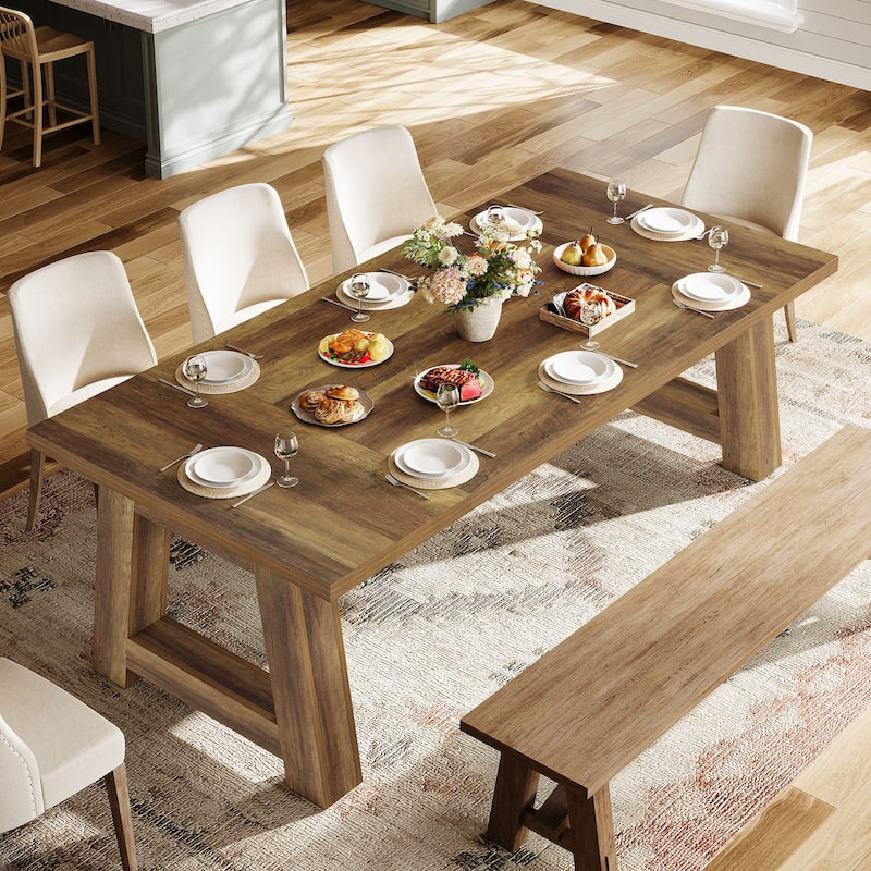 70.5'' Long Dining Table for 6-8, Farmhouse Wooden Kitchen Table