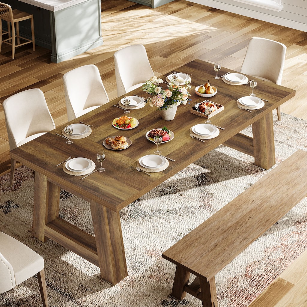 Long Dining Table Wooden Kitchen Table with Sturdy Legs for 6-8